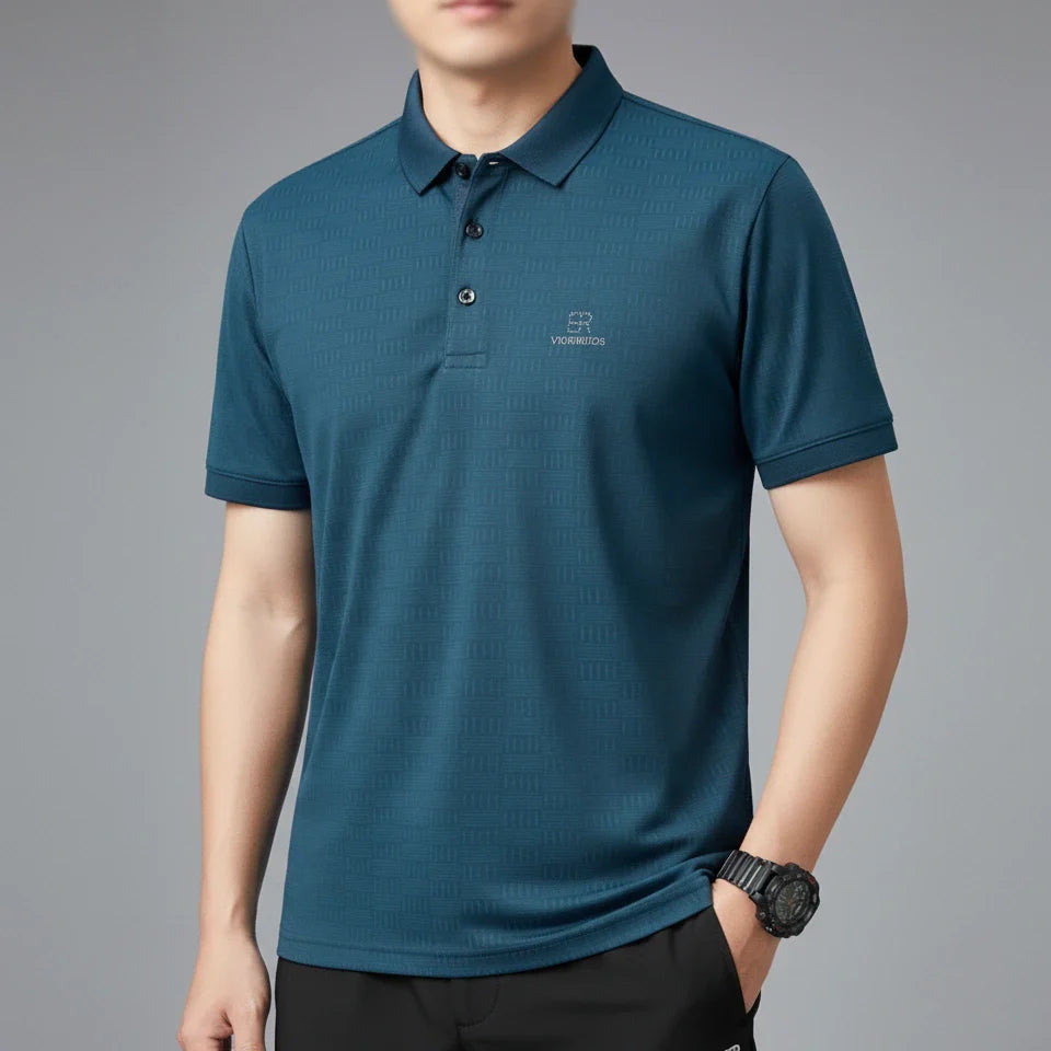 [Leve 5, Pague Só 3] Camisa Polo Draxen Masculina em Seda Gelada e Poliéster de Caimento Reto com Textura Geométrica + BRINDES