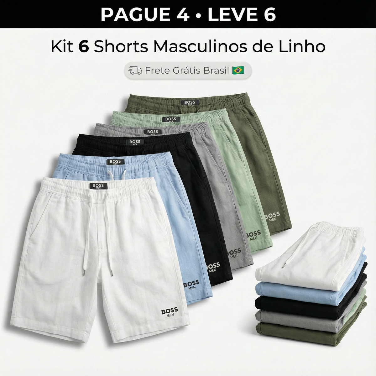 Kit de 6 Shorts Masculino de Linho Premium- Últimas unidades
